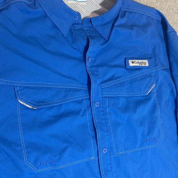 Columbia Shirt Men XL Adult Blue Button Down PFG Ripstop Fishing Omni Shade - Picture 10 of 10